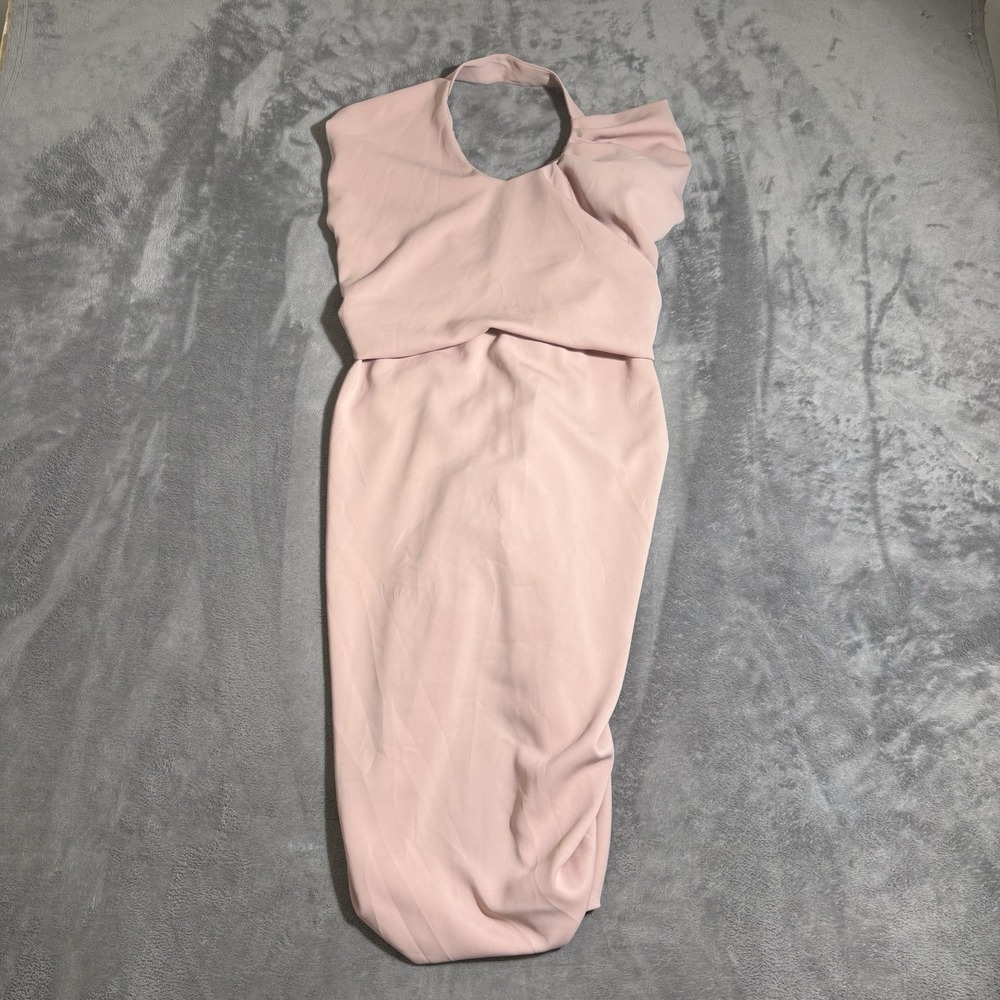 NICOLE BAKTI Sleeveless Halter Dress Neck MIDI Draped Size 12 Pink Rose